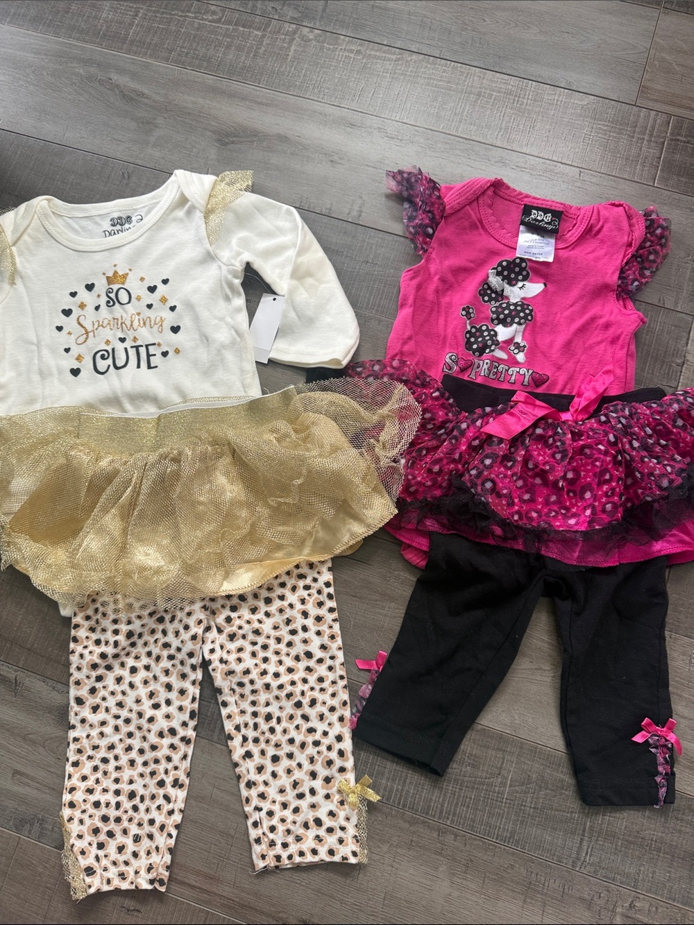 Darling Gold & Hot Pink Tutu Two-Piece Dance Sets